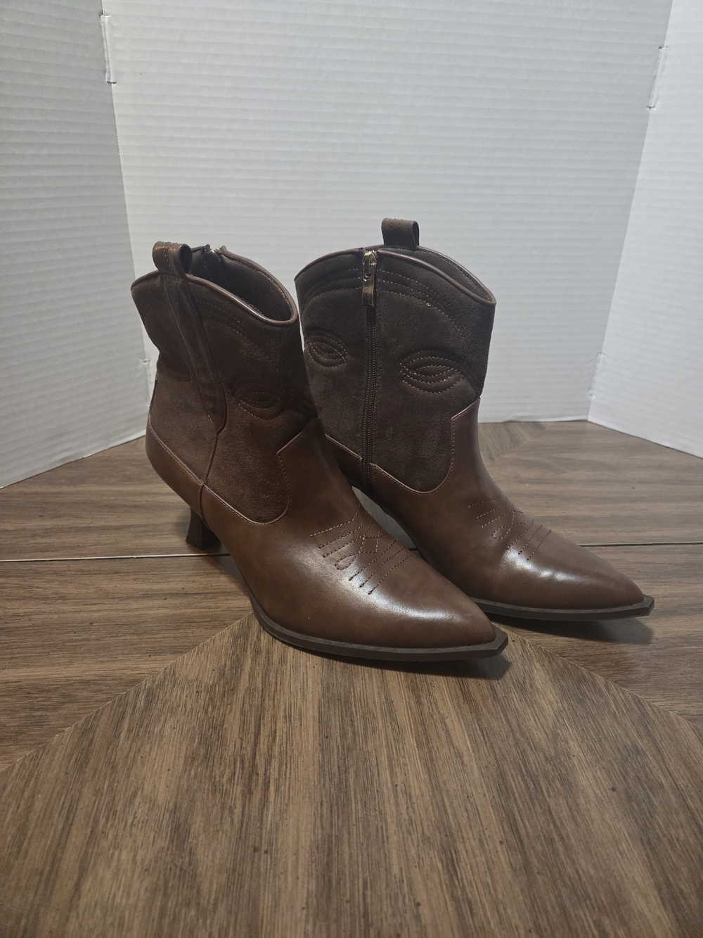 Cato Two-Tone Brown Western Ankle Booties